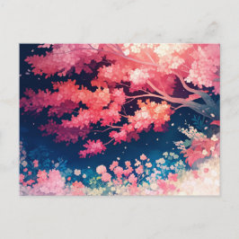 Pink Cherry Blossom Tree at Night Starry Sky Postkarte