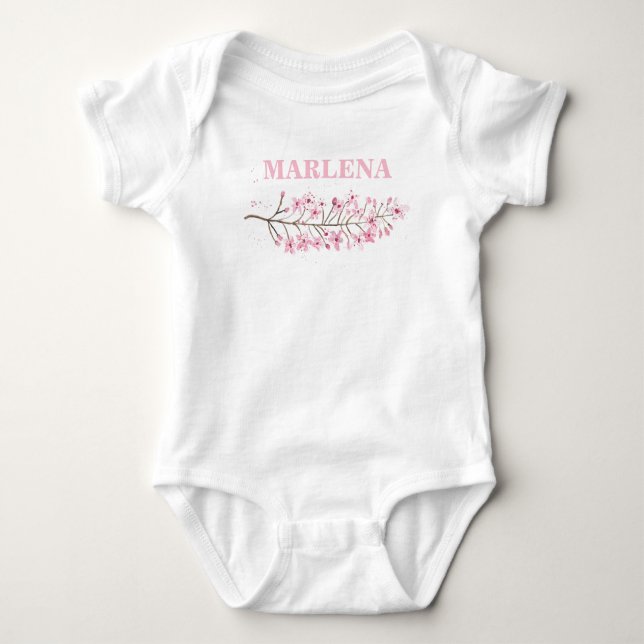 Pink Cherry Blossom Tree Baby Name Strampler (Vorderseite)