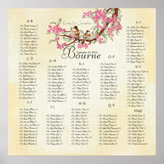 Pink Cherry Blossom Vintag Love Bird Wedding Poster (Vorne)