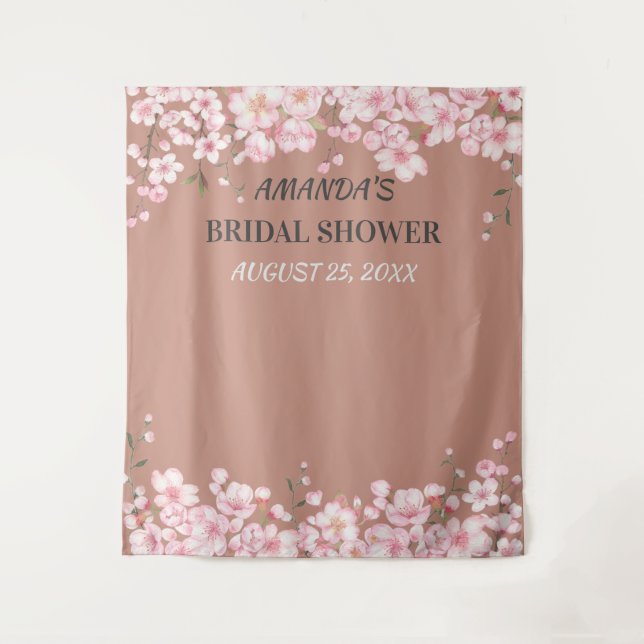 Pink Cherry Blossom Wedding Foto Stand Hintergrund Wandteppich (Vorderseite)