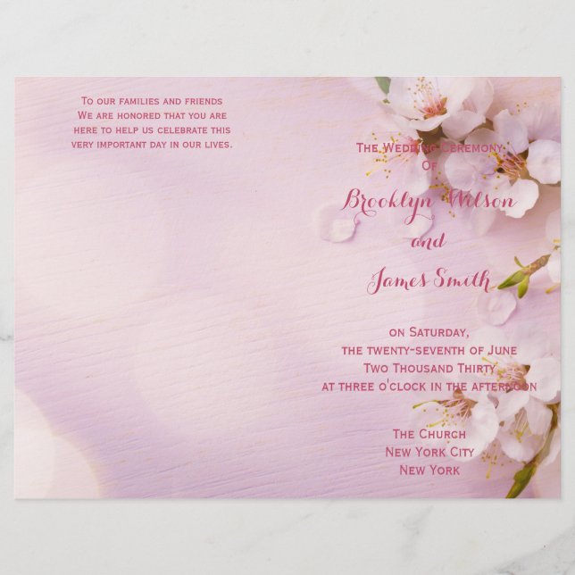 Pink Cherry Blossom Wedding Programs Flyer (Vorderseite)