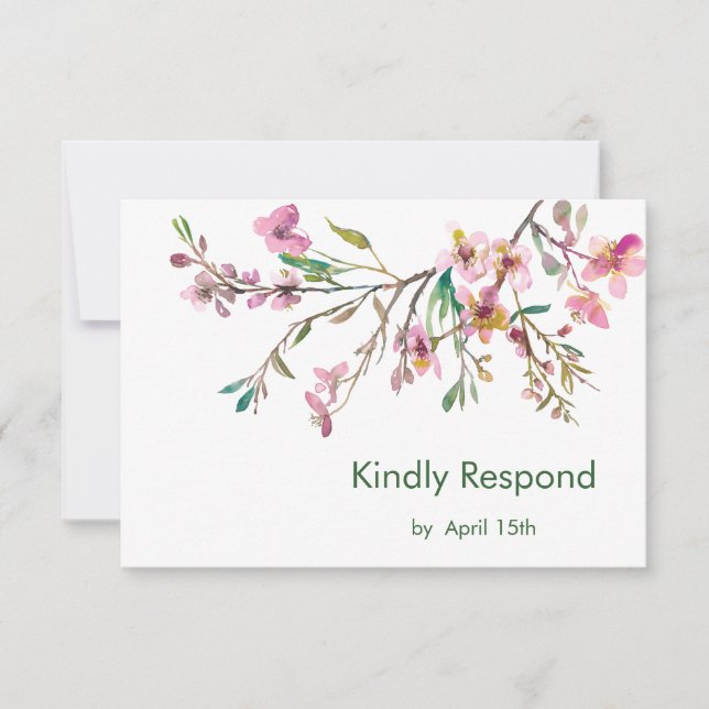 Pink Cherry Blossom Wedding RSVP Karte (Vorderseite)