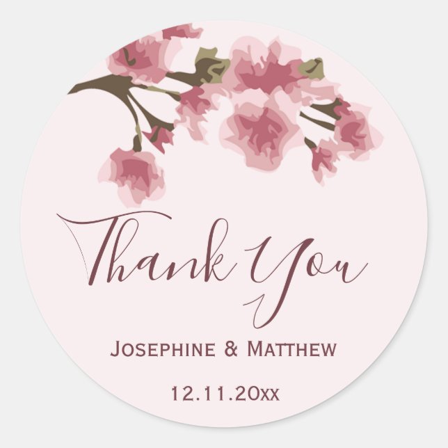Pink Cherry Blossom Wedding Vielen Dank Runder Aufkleber (Vorderseite)