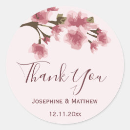 Pink Cherry Blossom Wedding Vielen Dank Runder Aufkleber