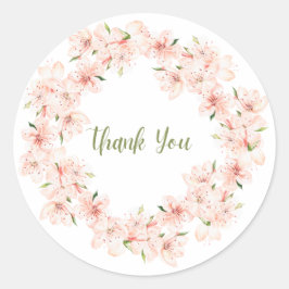 Pink Cherry Blossom Wreath Thank You Sticker
