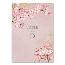 Pink Cherry Blossoms Gold Glitzer Hochzeit Tischnummer
