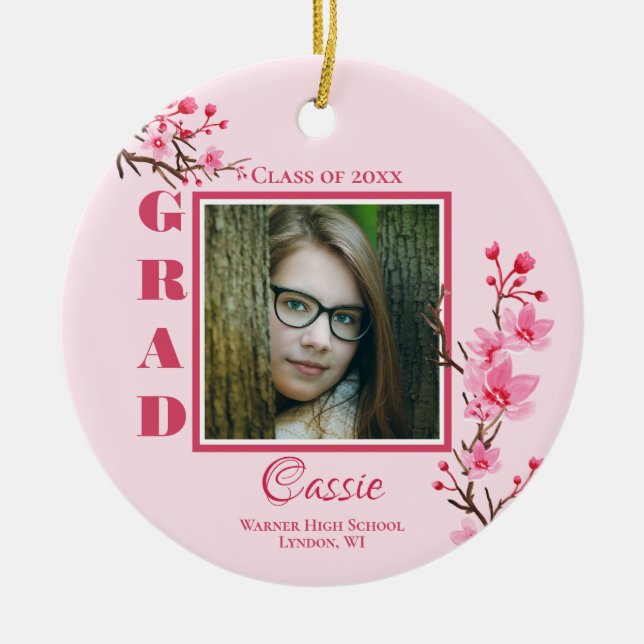Pink Cherry Blossoms Graduation Commemorative Keramik Ornament (Vorne)