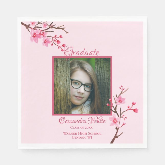 Pink Cherry Blossoms Graduation Party Serviette (Vorderseite)