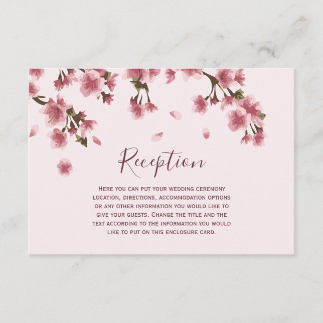 Pink Cherry Blossoms Hochzeit Begleitkarte (Vorderseite)