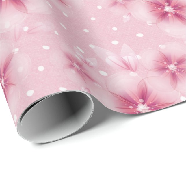 Pink Cherry blüht auf Dots Wrapping Paper Geschenkpapier (Rolleneckpunkt)