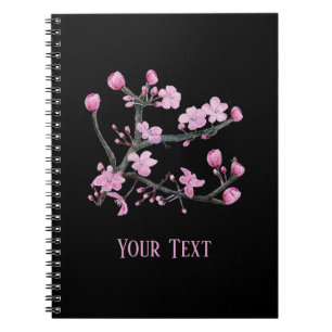 Pink Cherry Blüten Personalisiert Black Notizblock