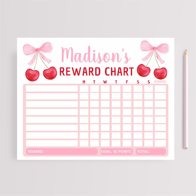 Pink Cherry Bow Girl Reward Chart Chore Chart Notizblock (Von Creator hochgeladen)