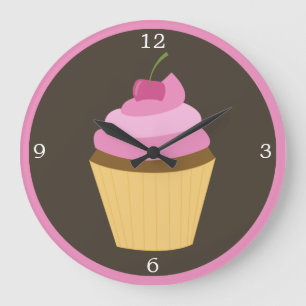 Pink Cherry Cupcake Große Wanduhr