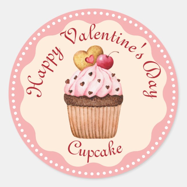 Pink Cherry Cupcake Runder Aufkleber (Vorderseite)