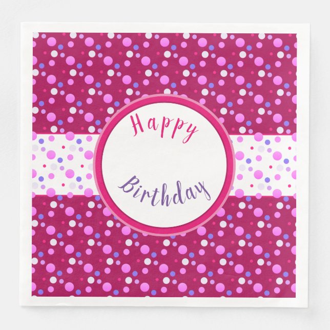 Pink Cherry Paper Polka Dot Birthday Napkins Serviette (Vorderseite)