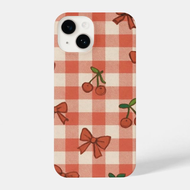 "Pink Cherry & Ribbon Pattern Phone Case – Cute  iPhone 14 Hülle (Rückseite)