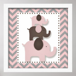 Pink Chevron Elephant Nursery Wall Art Poster
