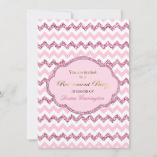 Pink Chevron Stripe Retraite Party Invitations