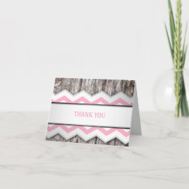 Pink Chevron & Wood Rustic Merci Cartes
