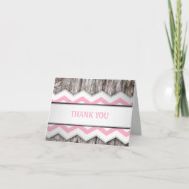 Pink Chevron & Wood Rustic Merci Cartes