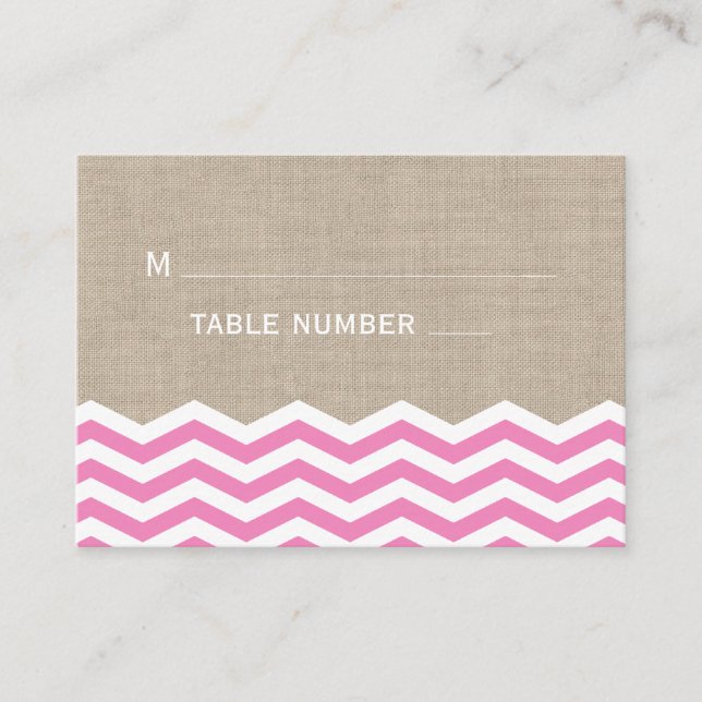 Pink Chevrons auf Burlap-Platzkarte Platzkarte (Vorderseite)