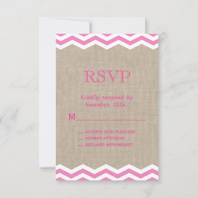 Pink Chevrons auf Burlap UAWG RSVP Karte (Rückseite)