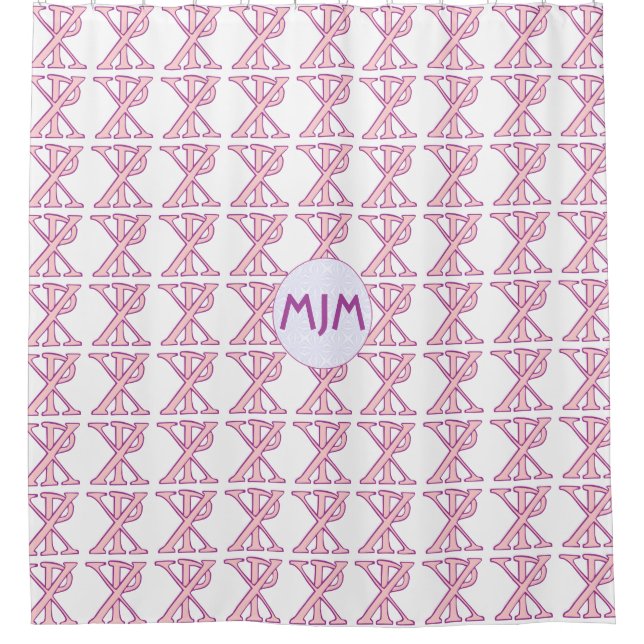 Pink Chi Ro Cross Mit Monogramm Duschvorhang (Vorderseite)