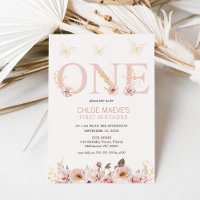 Pink Chic Boho Floral Butterfliegen 1. Geburtstag
