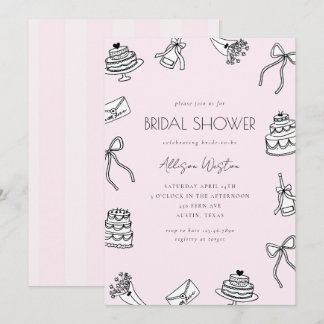 Pink Chic Bows Cakes and Champagne Bridal Shower Einladung