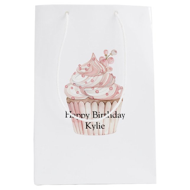 Pink Chic Cupcake Geburtstag Mittlere Geschenktüte (Vorderseite)