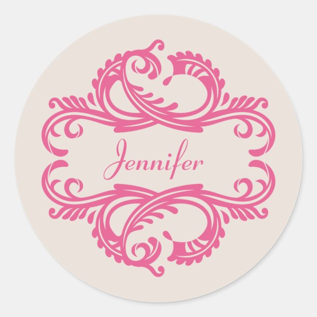 Pink Chic Damask Stickers (Vorderseite)