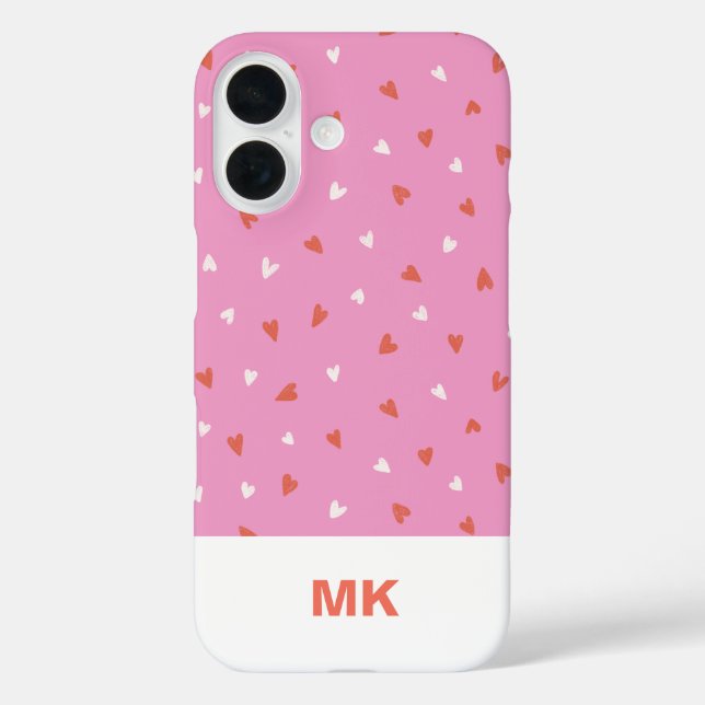 Pink Chic Monogram Initial iPhone 16 Case (Rückseite)