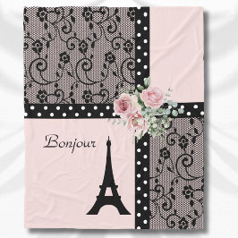 Pink Chic Polka Dot Paris Bonjour Blanket Fleecedecke