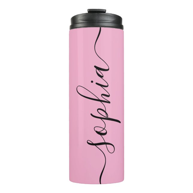 Pink Chic Script Custom Name Thermal Tumbler Thermosbecher (Vorderseite)