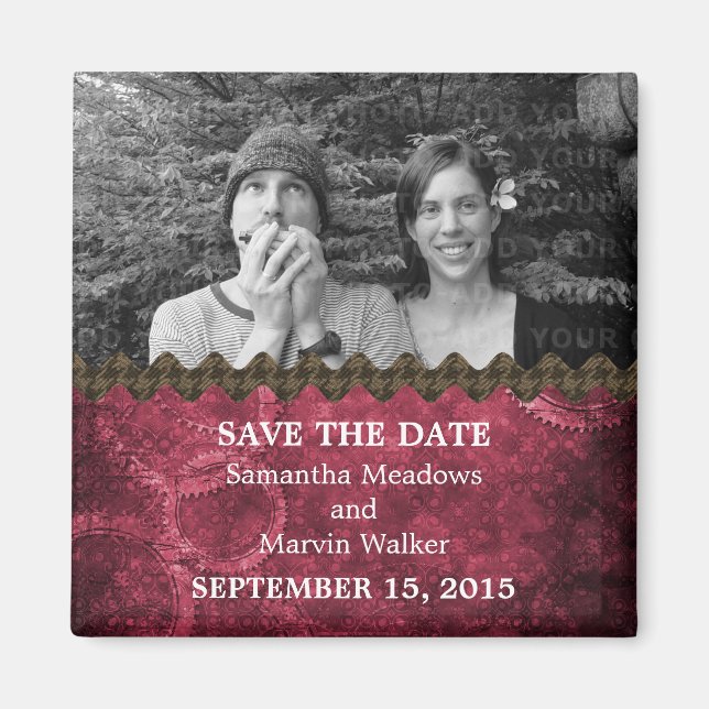Pink Chic Steampunk-Foto Speichern Sie das Date Ma Magnet (Vorne)
