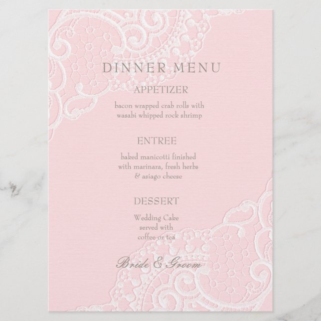 Pink Chic Vintag Elegante Hochzeitsmenü Menükarte (Vorderseite)