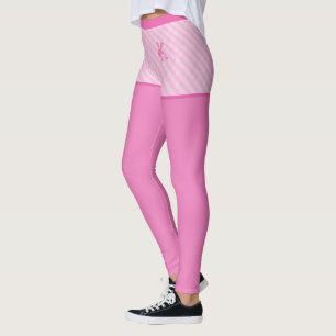 Pink Chic Vintag Gingham Muster Custom Monogram Leggings