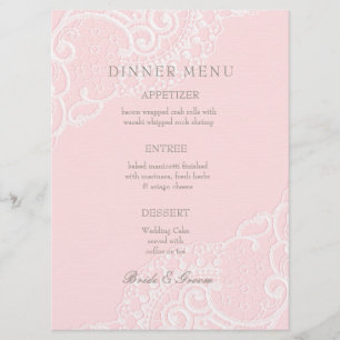 Pink Chic Vintage Elegant Dentelle Mariage Menu