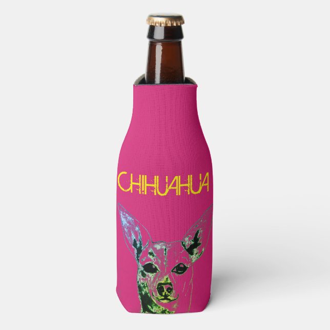 Pink Chihuahua Themed Flasche Cooler Flaschenkühler (Flaschenvorderseite)