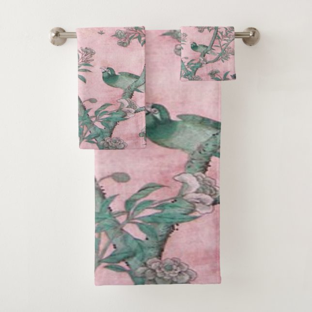 Pink Chinoiserie 3 Stück Luxus Badhandtuch Set (Insitu)