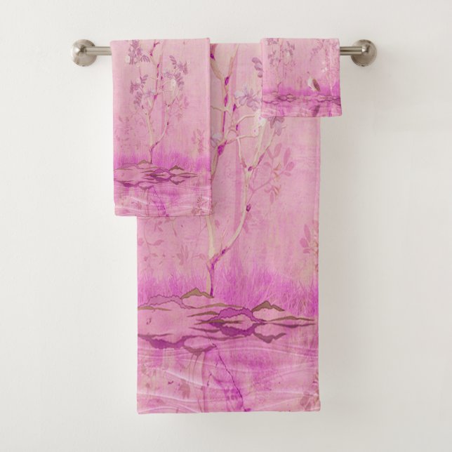 Pink Chinoiserie 3 Stück Luxus Badhandtuch Set (Insitu)