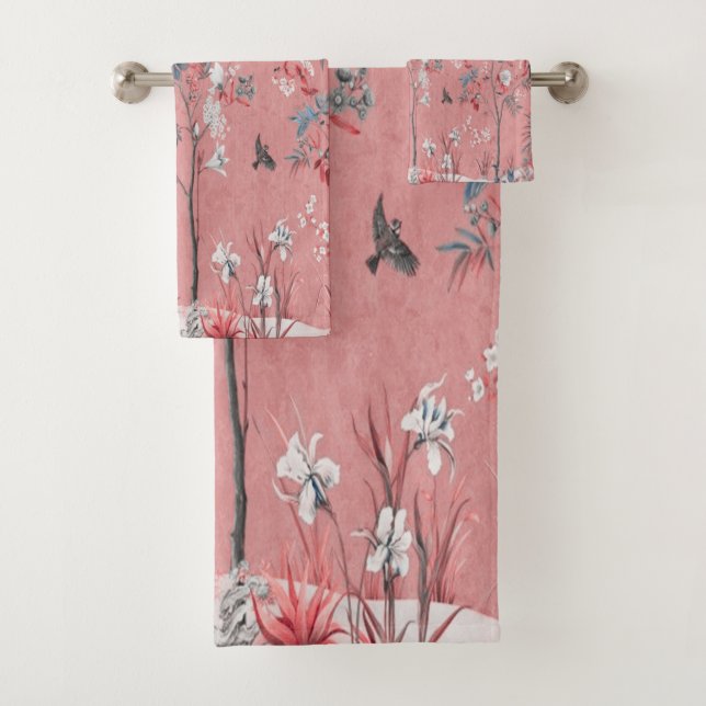 Pink Chinoiserie 3 Stück Luxus Badhandtuch Set (Insitu)