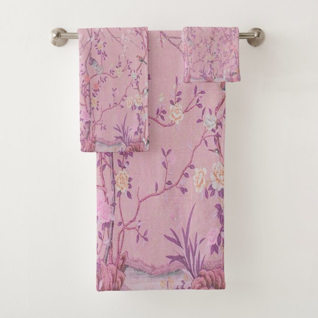 Pink Chinoiserie 3 Stück Luxus Badhandtuch Set (Insitu)
