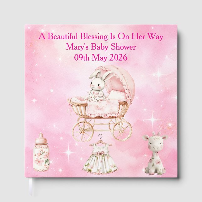 Pink Chinoiserie Baby Shower Guest Book Gästebuch (Vorderseite)