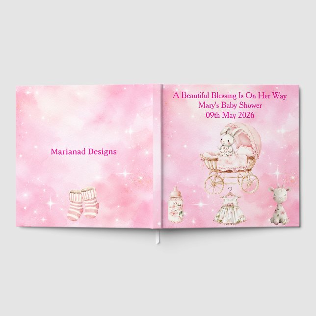 Pink Chinoiserie Baby Shower Guest Book Gästebuch (Voll)