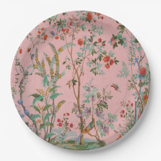 Pink Chinoiserie Bird Floral Elegant Pappteller