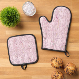 Pink Chinoiserie Bird Ofenhandschuh & Topflappen-Set