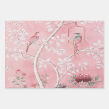 Pink Chinoiserie Bird Wrapping Paper Sheets