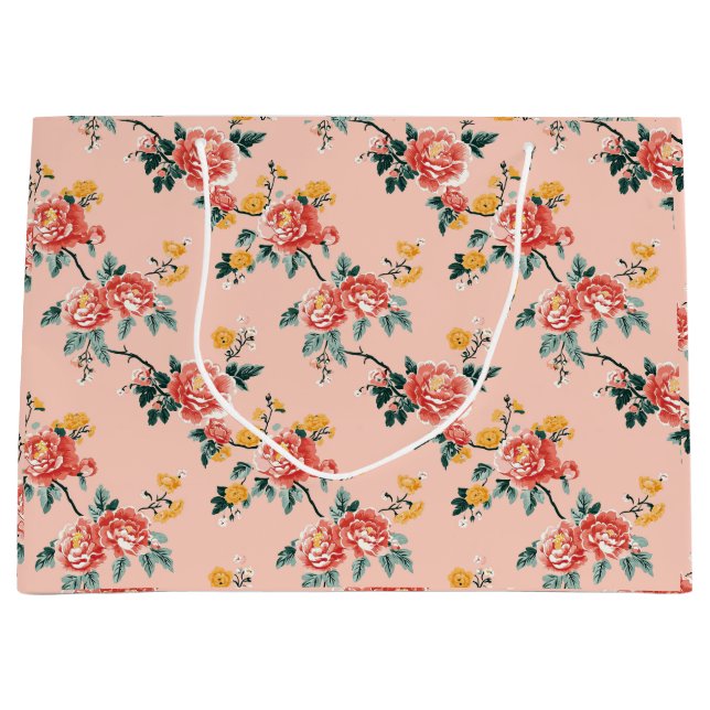Pink Chinoiserie Blanche Große Geschenktüte (Vorderseite)