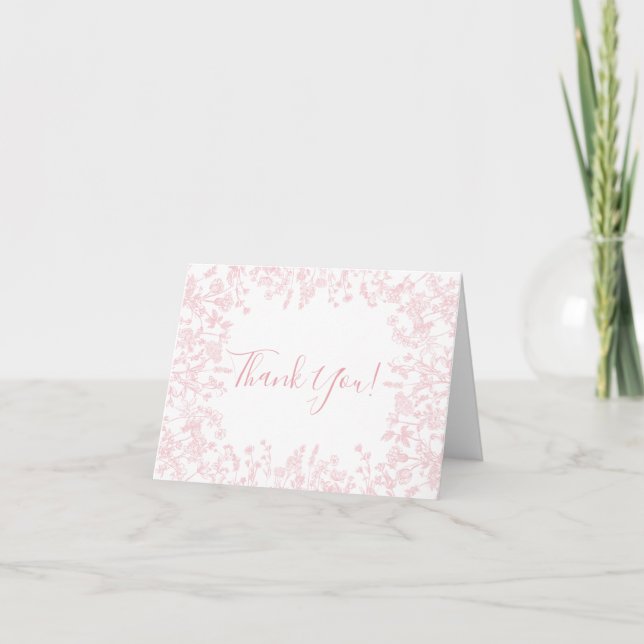Pink Chinoiserie Blumendusche Einladung, Dankeskarte (Vorderseite)
